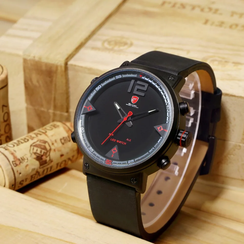 Bluegray ковер Акула мужские спортивные часы лучший бренд военные черные часы светодиодный цифровой аналоговый кварцевые наручные часы Relogio часы/SH548