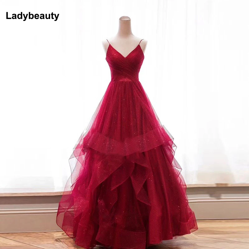 evening wear for women 2020 New Sexy Backless Evening Dresses V NeckTulle Sleeveless Robe De Soiree Women Party Gowns Prom Dresses formal dresses & gowns