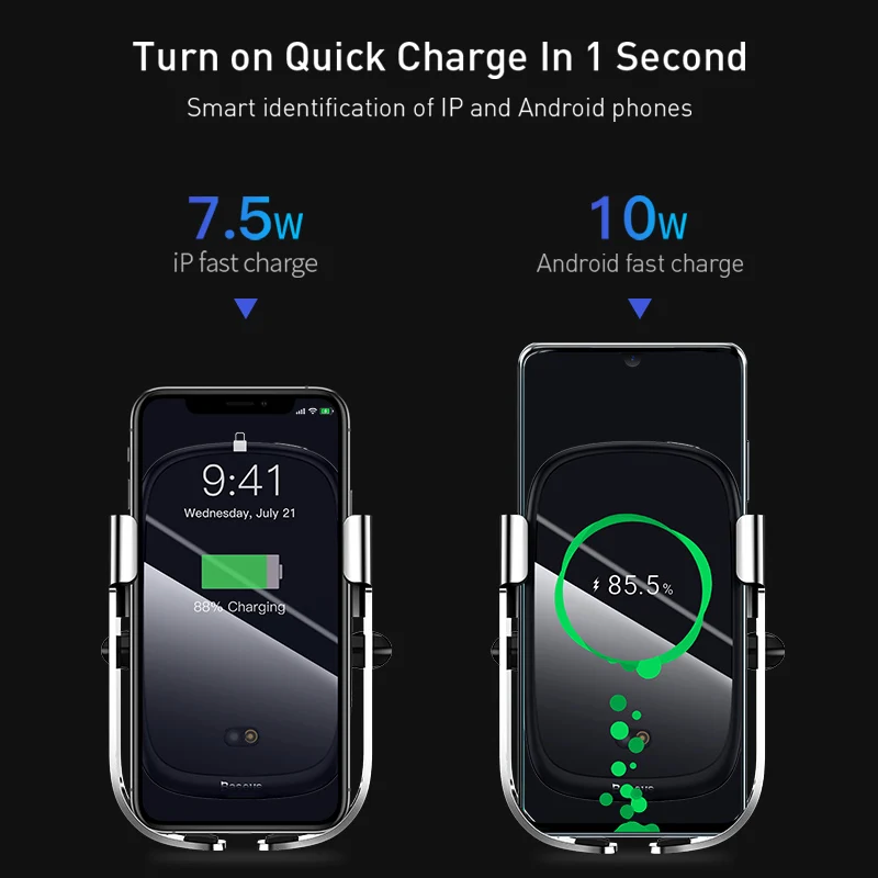 Baseus 10 Вт Qi Беспроводное зарядное устройство для iPhone XR X Зарядное устройство Samsung для машины интеллектуальный инфракрасный быстрая Беспроводная зарядка автомобильный держатель телефона