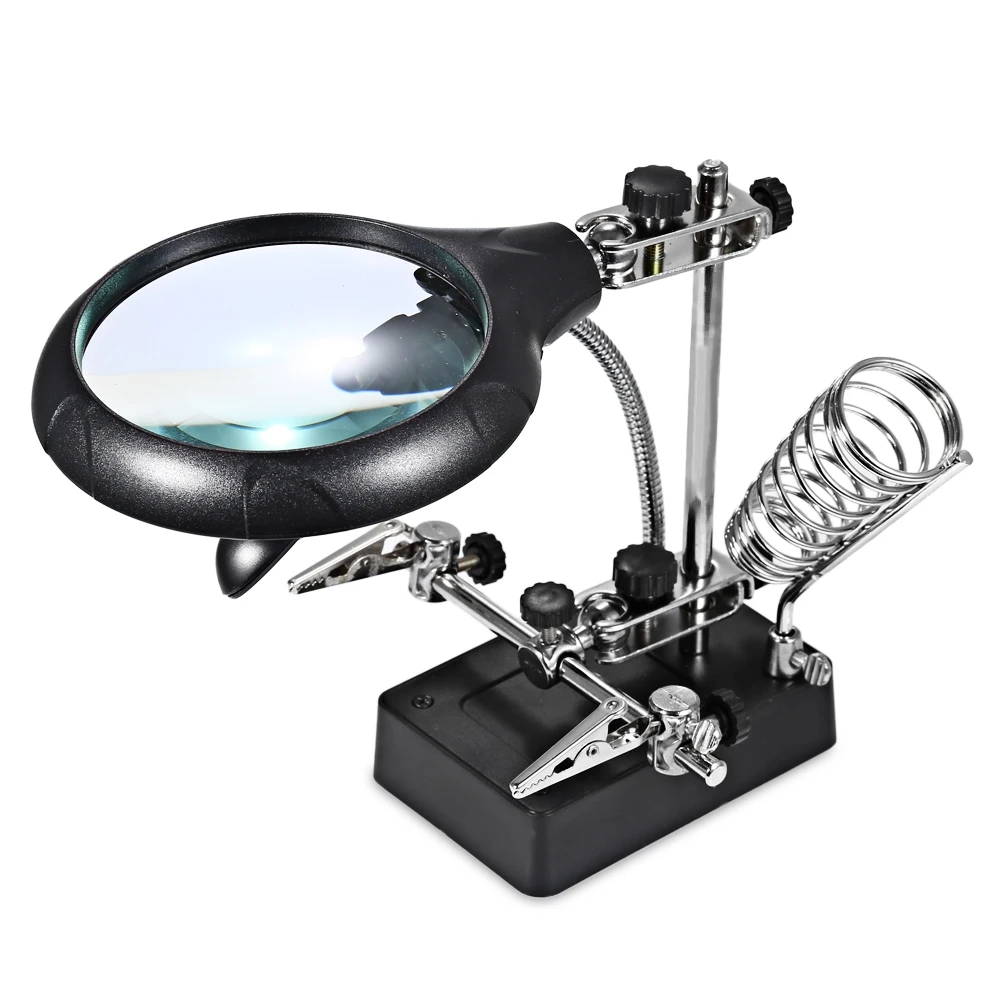 Magnifying Glass 5 LED Light Magnifier Desk Lamp Alligator Auxiliary