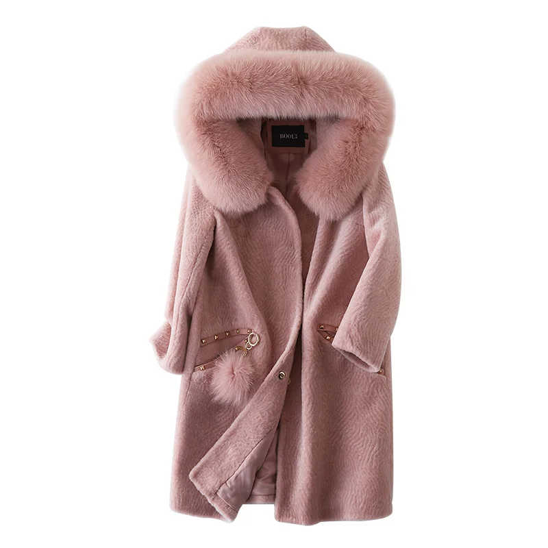 

Real Fur Coat Autumn Winter Jackt Women Clothes 2018 Korean Vintage Fox Fur Hooded Sheep Shearling Fur Wool Coats ZT1439