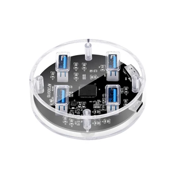 

4 Ports USB3.0 Transparent Desktop HUB With Rubber Anti-skid Pad Reserced External Power Supply Hot Sale