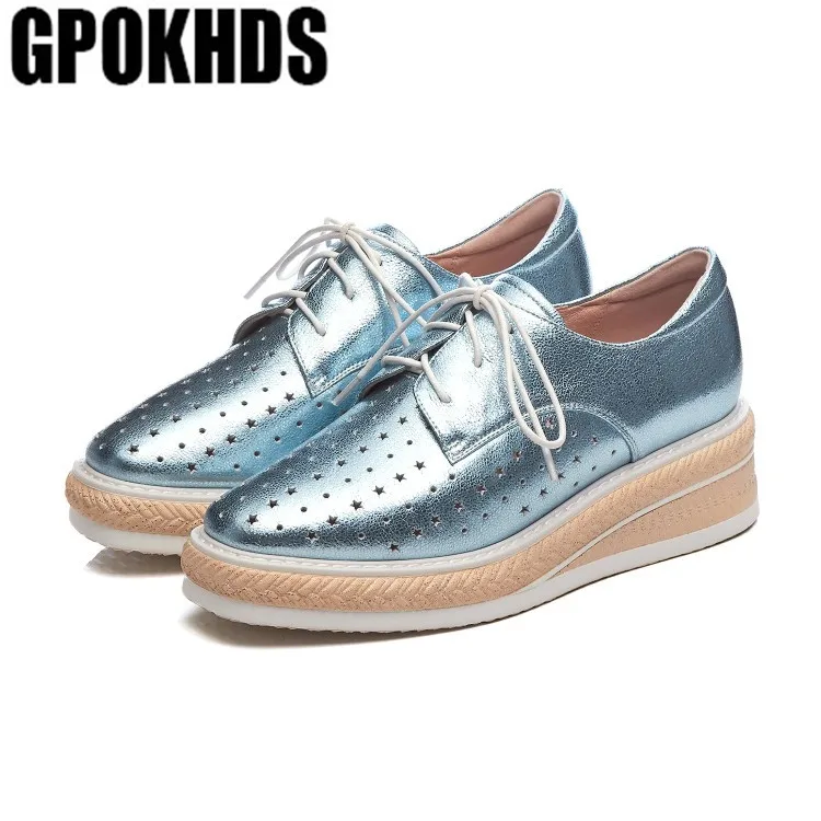 GPOKHDS/; женские модные кроссовки из овечьей кожи на шнуровке; цвет синий; сезон осень-весна; Вулканизированная обувь; повседневные кроссовки на танкетке; размеры 34-42