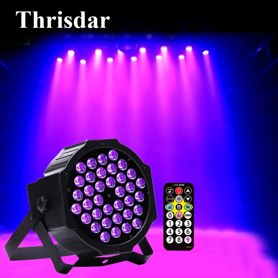 

Thrisdar 36LED UV Black Light Stage Effect Light With Remote Sound Active DMX512 Purple Ultraviolet Strobe Disco DJ Par Light