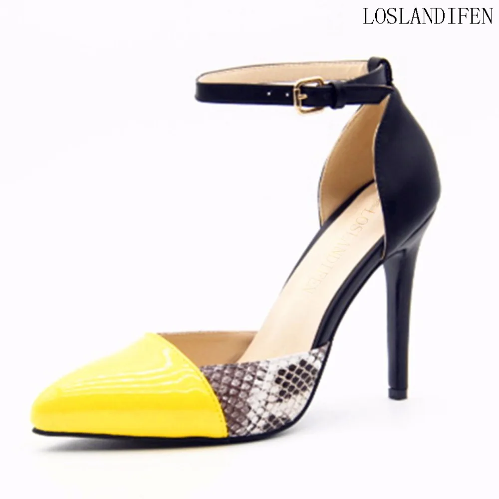 

Old Classic Style Handmade Womens High Heel Pumps Two-piece Patchwork Office Eveing Fashion Ankle Strap Shoes X1828