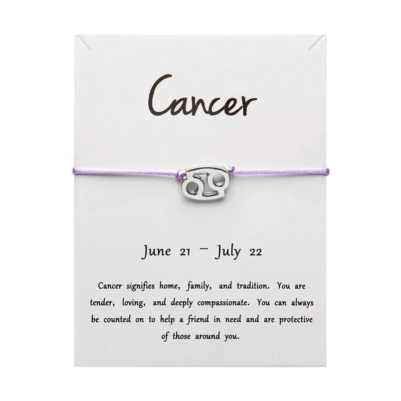 Белая карта светло-сиреневого цвета модные ювелирные изделия 12 созвездия зодиака тканые браслеты для женщин - Окраска металла: QianZi Silver Cancer