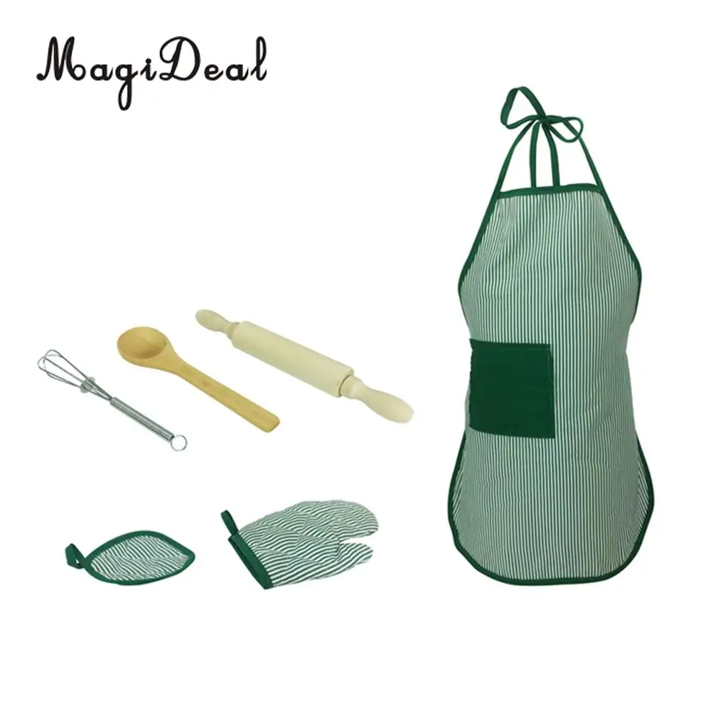 Kitchen Cooking Set, Baking Cake Food Toy Kids Apron & Chef Glove set, Whisk Rolling Pin Tool Utensils Pretend Play Game