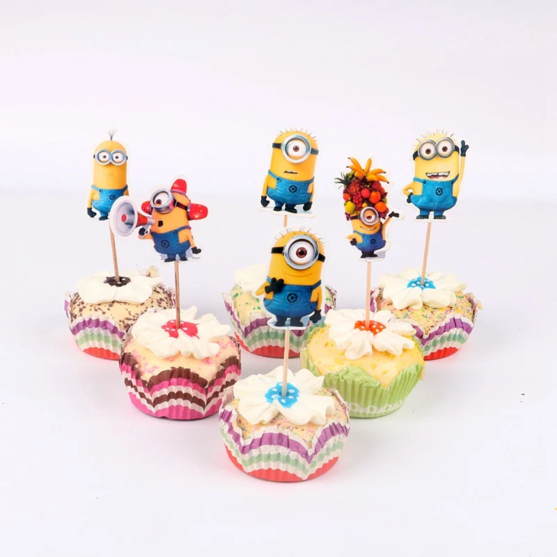 

24pcs/lot Fruit party Minions Cupcake Toppers Picks Birthday Party Decoration Kids Shower Boy Favors Cake Decorating