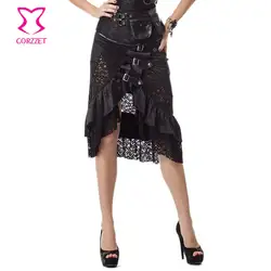 6XL черный цветочный кружево и атлас оборками Готический викторианская юбка стимпанк юбки для женщин плюс размеры для соответствующие