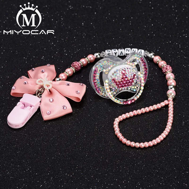 

MIYOCAR personalized hand made bling crystal rhinestone pacifier clip dummy clip bling Pacifier Dummy pacifier clip set