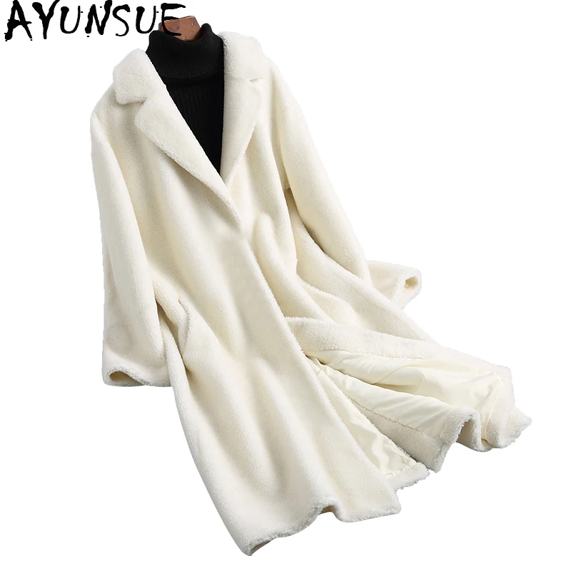 

AYUNSUE 2019 Winter Real Wool Jacket Fur Coat Female Long Lamb Fur Coats Sheep Shearling Jackets for Women Abrigos 68289 WYQ1722