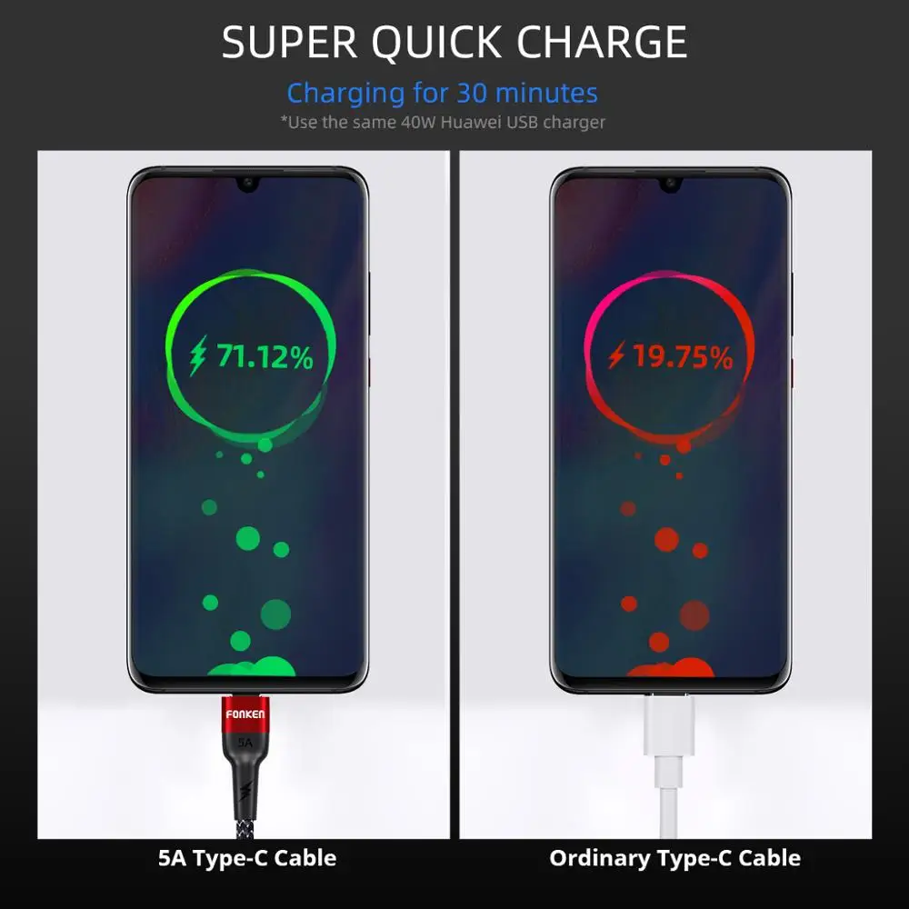 Кабель USB Type C 5A 40 Вт для быстрой зарядки HUAWEI P30 MATE 20 PRO 1 м 2 м|Кабели мобильных