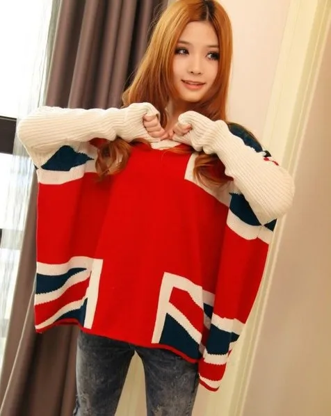 Free shipping 2013 New Autumn winter Christmas women the Union Flag pattern fashion lady loose pullover sweater maternity dress | Женская
