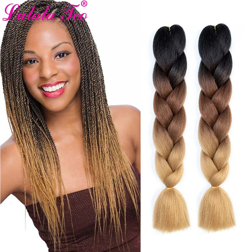 

Synthetic Ombre Jumbo Braiding Hair Extensions 24"(60cm) 100g/pc Three/Two Tone Heat Resistant Colored Crochet Braids