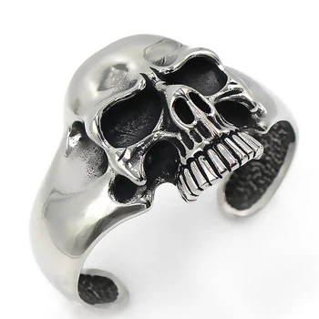 

OneQuarter Vintage Men 316L Titanium Steel Bangles & Bracelets Ghost Head Domineering Steel Silver Cuff Bracelets Wristband