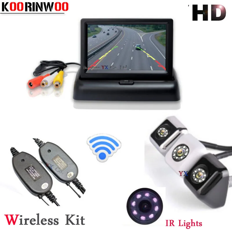 Koorinwoo Wireless Adopter 4.3 Monitor 800*480 Display LCD Car Rear view Camera 8 Lights Cam Parking Assistance Blind Reversing |