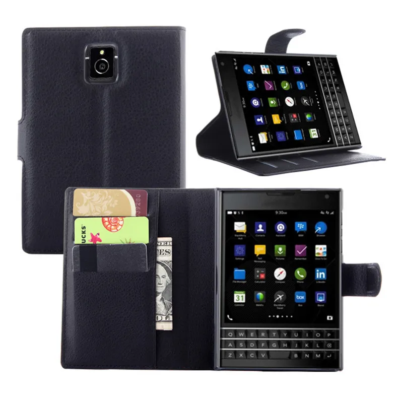 

Fashion Litchi PU Leather Case For Blackberry Passport Q30 Cover with Card Slots Stand Funda Coque
