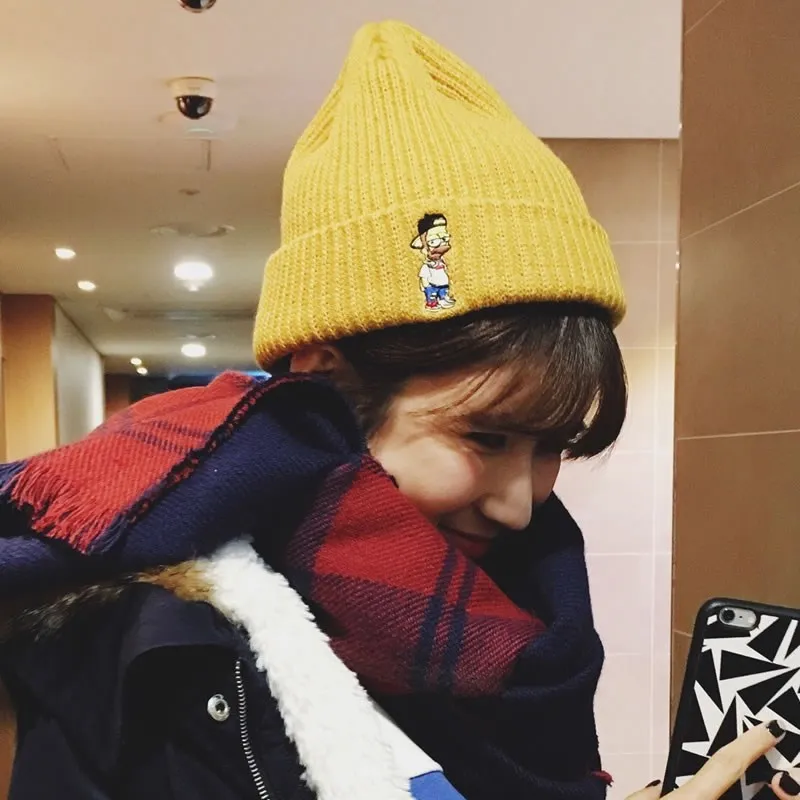 2017 Skullies hats Beanies cute turn canopies cartoon knitted hat Simpson embroidery knitting cap men beanie