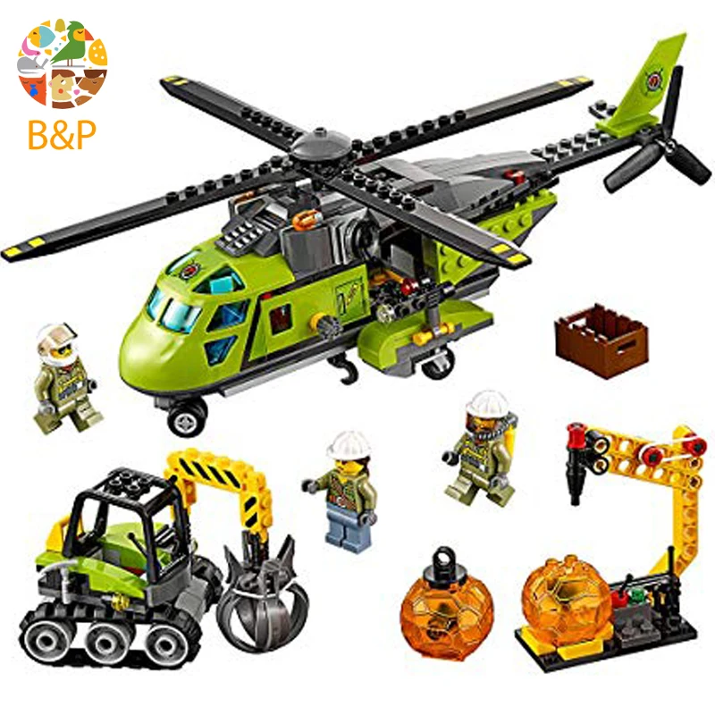 

60123 City Series Volcano Supply Helicopter Geological Prospecting Building Block Bricks Compatible gift 10640 kid city Volcano