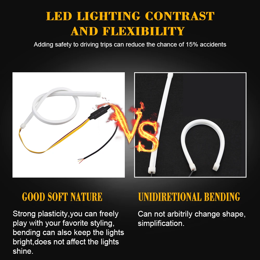 AOTOINK 2 х гибкие автомобильные DRL дневные ходовые огни светодиодный сигнал поворота белый в янтарный мягкий сгибаемый силиконовый для фар