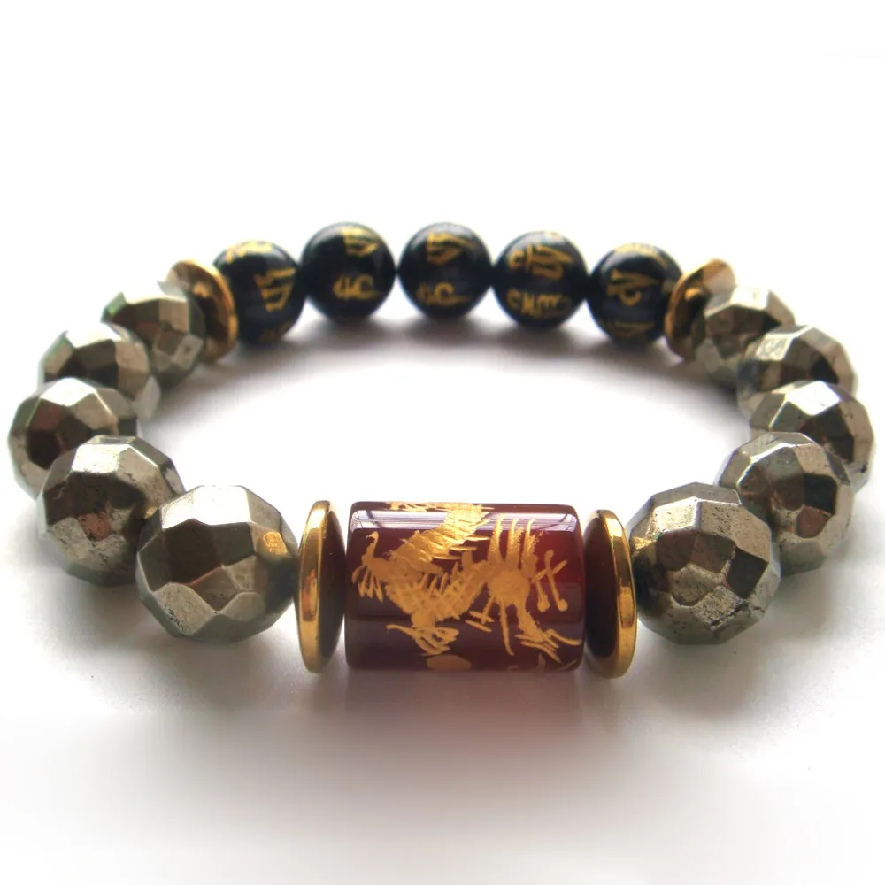 

2019 Cool 1PC Natural Stone Handmade Dragon Tube Tibetan 6 Syllable Mantra Beads Stretch Bracelet Gift Box