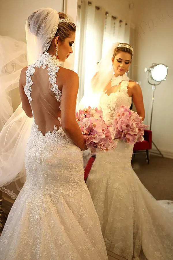 

2015 Designer New Arrival High Quality Romantic Sexy Backless Vestidos De Novia Mermaid Wedding Dresses Ivory Bridal Gown ZY012