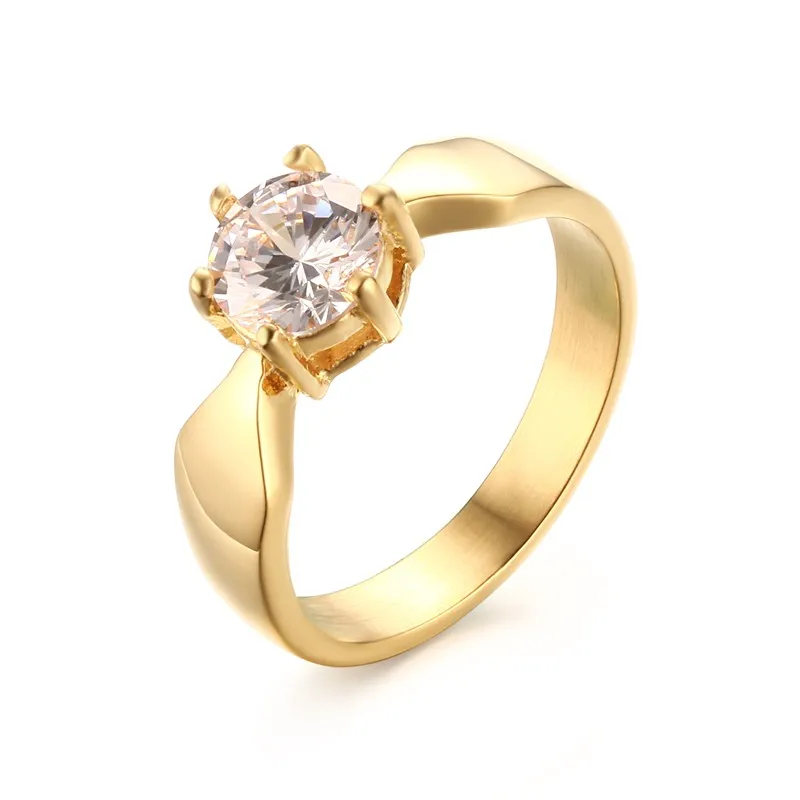 Fashion Cubic Zircon Ring 316L Stainless Steel Gold Color Trendy Wedding Rings for Men Jewelry USA Size 6 to 8 | Украшения и