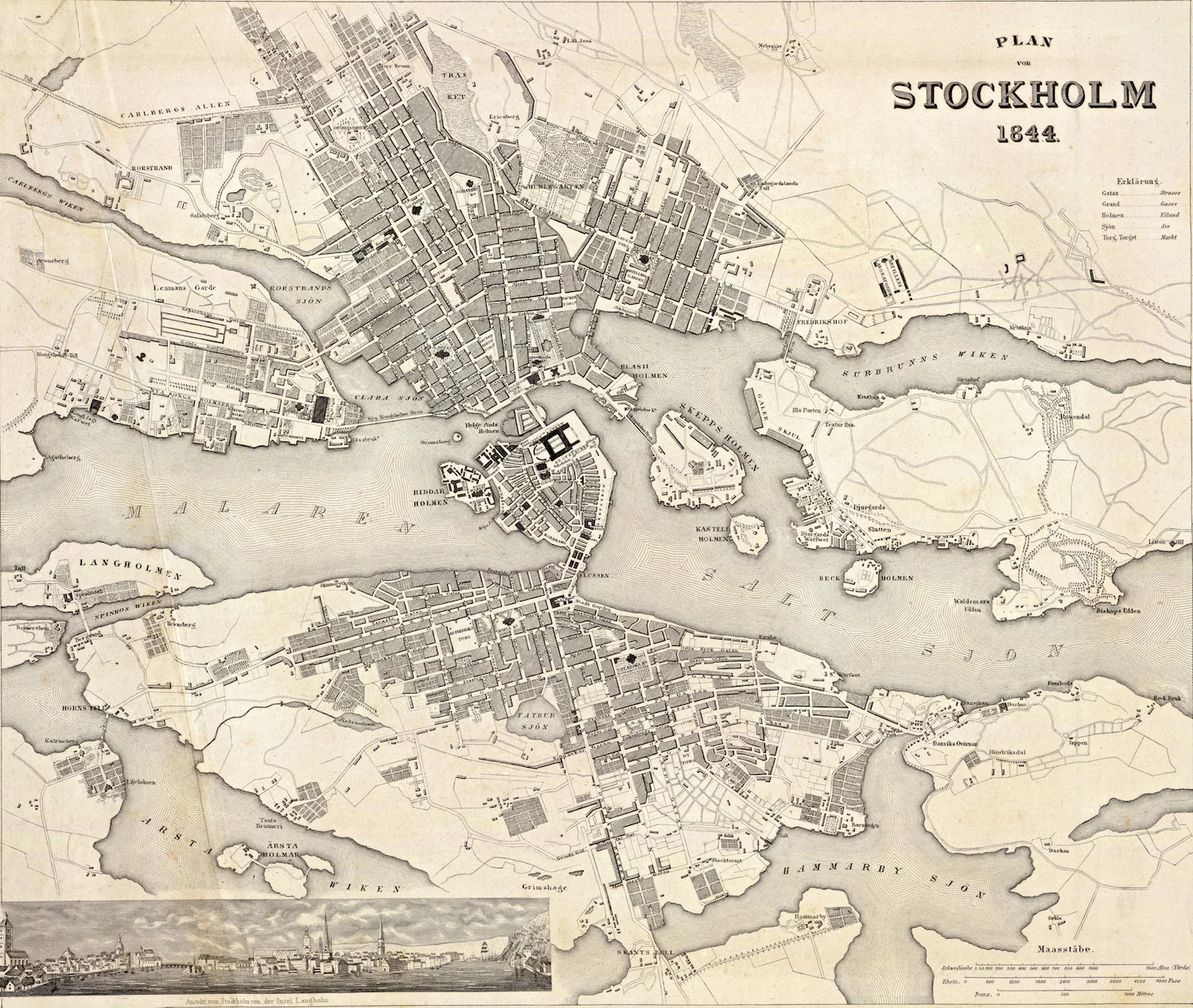 Vintage World Map Poster Stockholm (1844) City Classic Canvas Paintings Wall Posters Stickers Home Decor Gift | Дом и сад