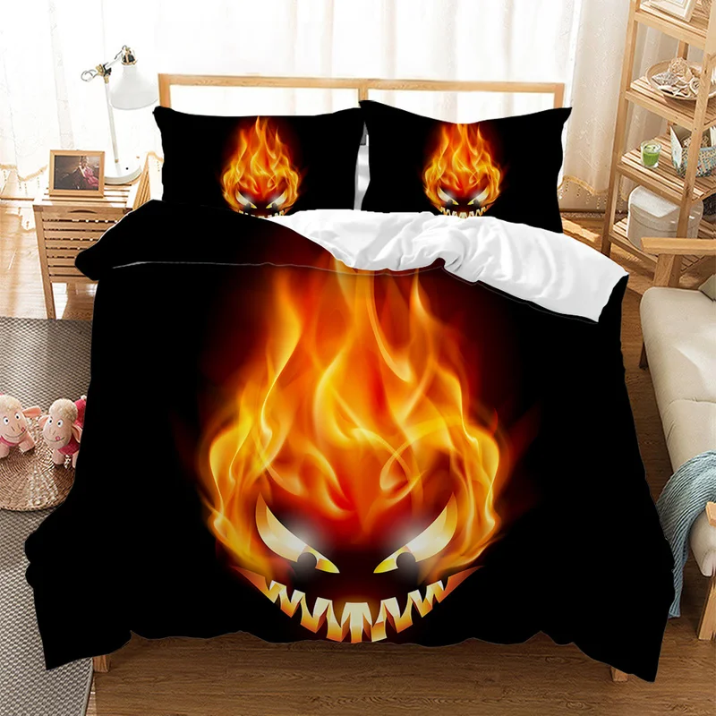 

Fanaijia Flame Skull Duvet Cover Set with Pillowcase 3d Print Bedding Set Luxury King Size Quilt Cover Set
