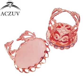 

100pcs Rose Gold Color 20mm Round Lace Bezel Setting Filigree Adjustable Ring Blank Ring Base Tray Cameo Cabochons TJZT051