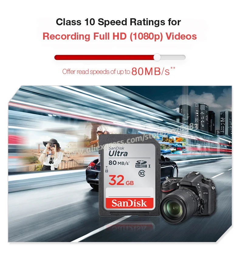 Двойной Флеш-накопитель SanDisk Ultra карты памяти 128 Гб 64 ГБ 32 ГБ оперативной памяти, 16 Гб встроенной памяти, 8 Гб SDHC/SDXC UHS-I скоростью чтения до 80 МБ/с. SD карты памяти для цифровых фотоаппаратов с защитой от краж