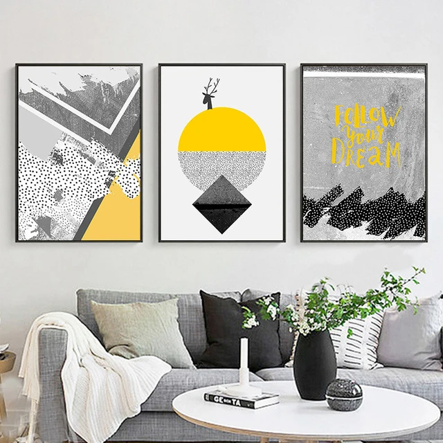 Haochu Modern Black White Yellow Colors Geometric Sun Landscape Haochu Modern Black White Yellow Colors Geometric Sun Landscape Abstract Canvas Painting Wall Poster For Living