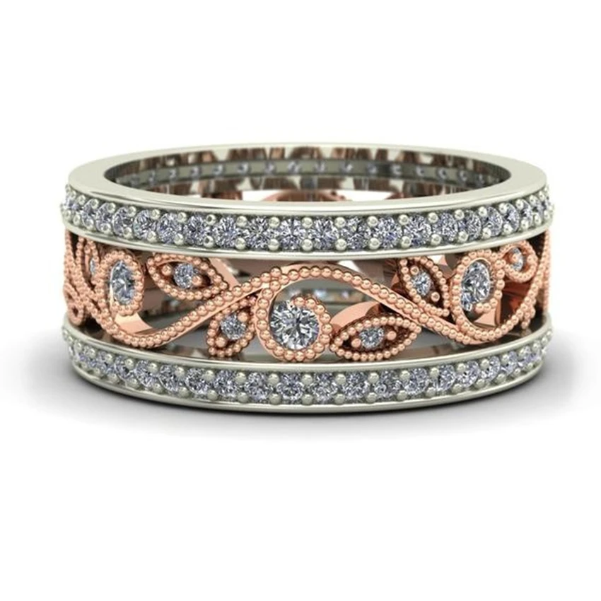

Delicate Vintage Rose gold color Rings for Woman Charm paved Cubic Zirconia Hollowed out Party Finger Jewelry Bijoux girl Gift