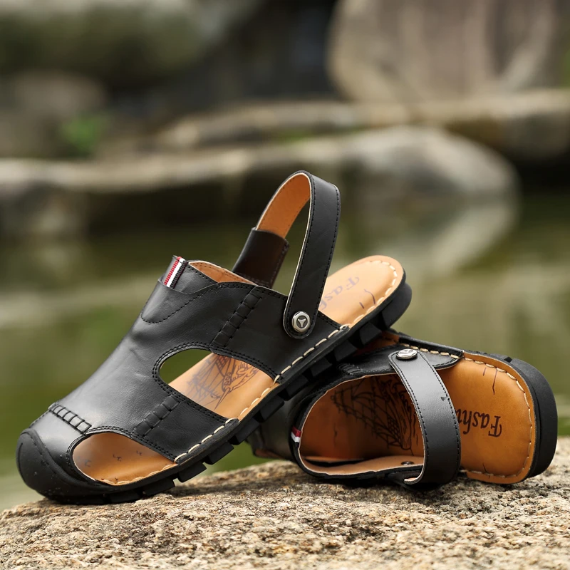 

Fashion Outdoor Sandals Men Summer Men Slippers Leather Beach Water Shoes Men Seaside Sandals Brown Gladiator Shoes For Men