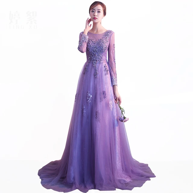 Long sleeve purple prom dress Clearance
