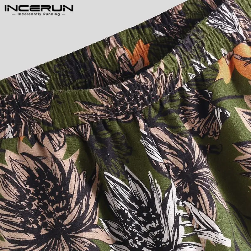 INCERUN/повседневные мужские комплекты в китайском стиле с принтом, с коротким рукавом, ретро, с v-образным вырезом, футболки и штаны 2019