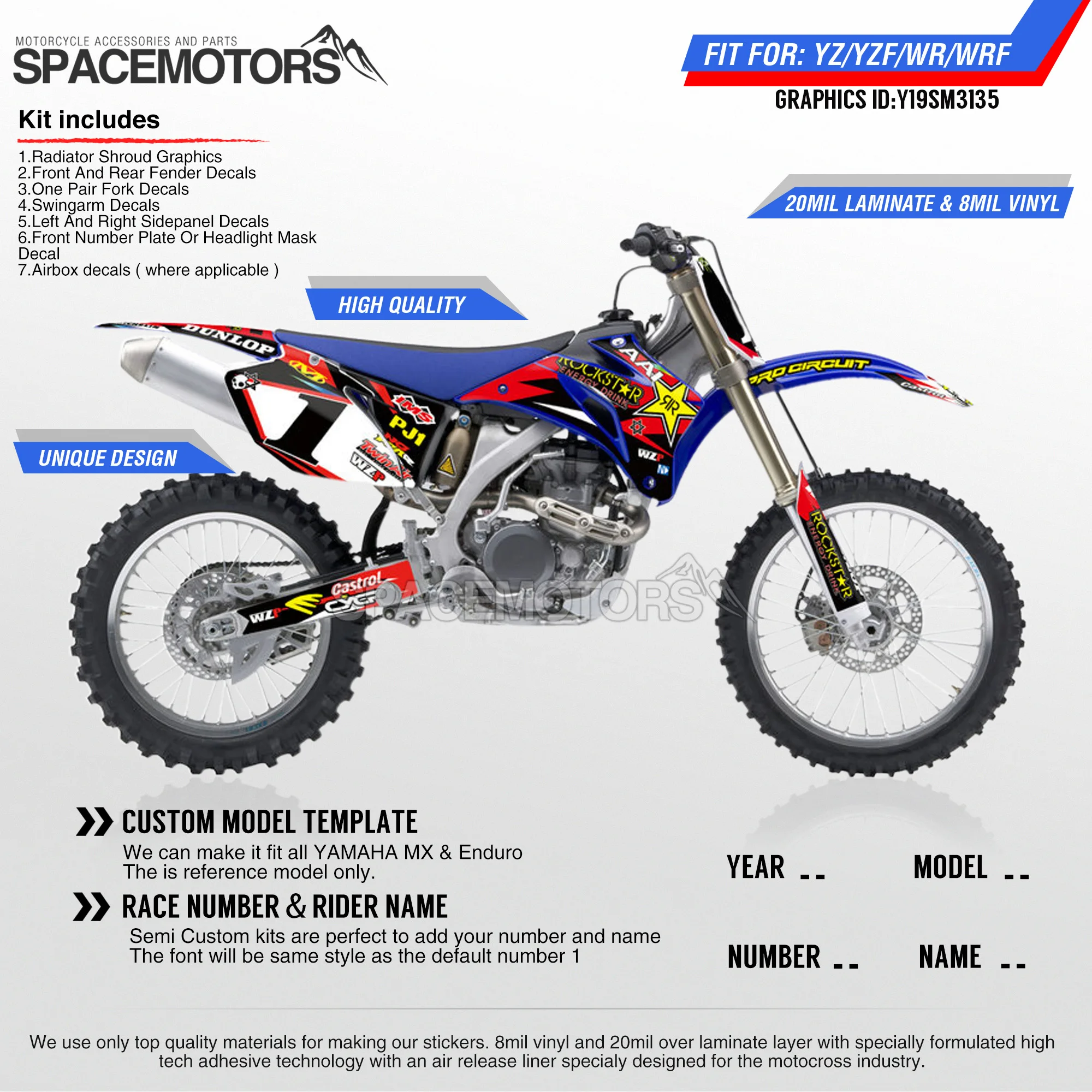 MotoSpace персонализированные графические фоны наклейки 3M для YAMAHA YZF250 YZF450 06 09 WR250F 07 13