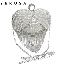 SEKUSA с кисточкой-сердцем стразы женские вечерние сумки имитация жемчуга Дамская вечерняя сумочка кольцо на палец бриллианты маленькие клатчи