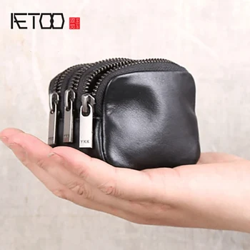 

AETOO Leather Mini wallet Cowhide headset data cable charging seat storage package male and female general