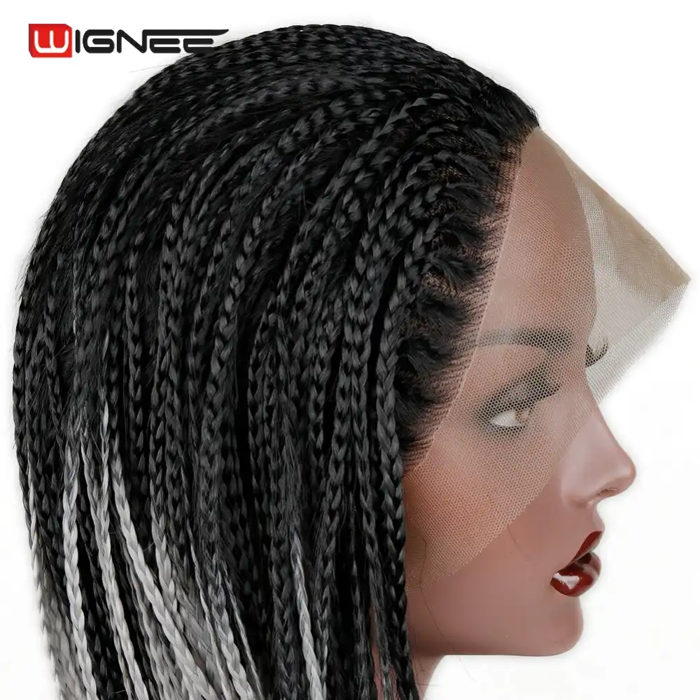 Wignee Senegalese 2x Twist Braids Wig Lace Front Synthetic Wig For Women Crochet Twist Braiding Hair Natural Black Grey Hair Wig
