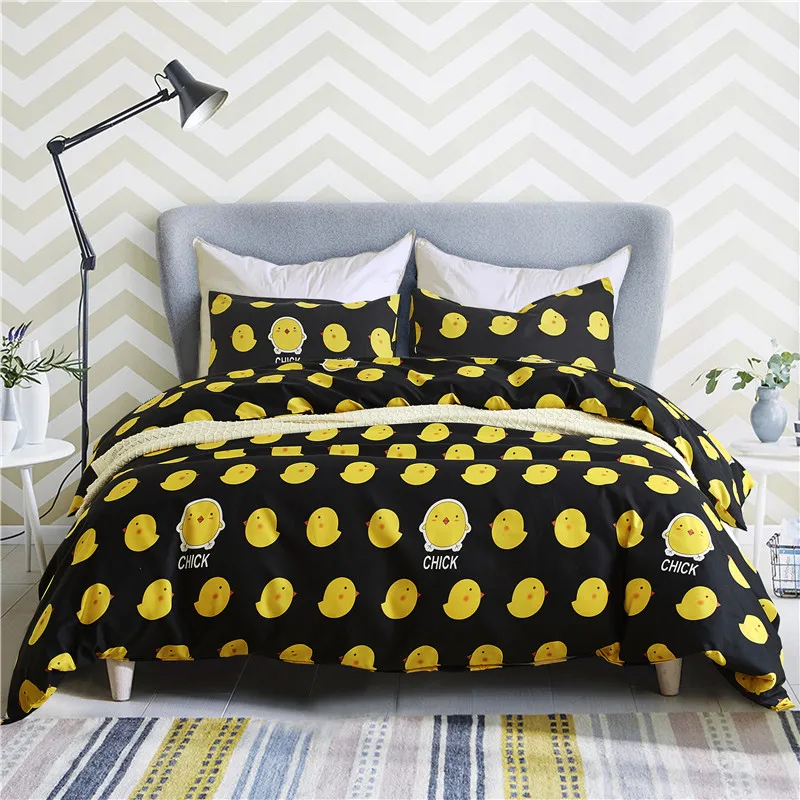 

Cute Yellow Chick Pattern Bedding Set Usa Queen King Tiwn Size Bed Linen 2/3pcs/Set Duvet Cover Set 2018 Quilt Cover Bedding Bag