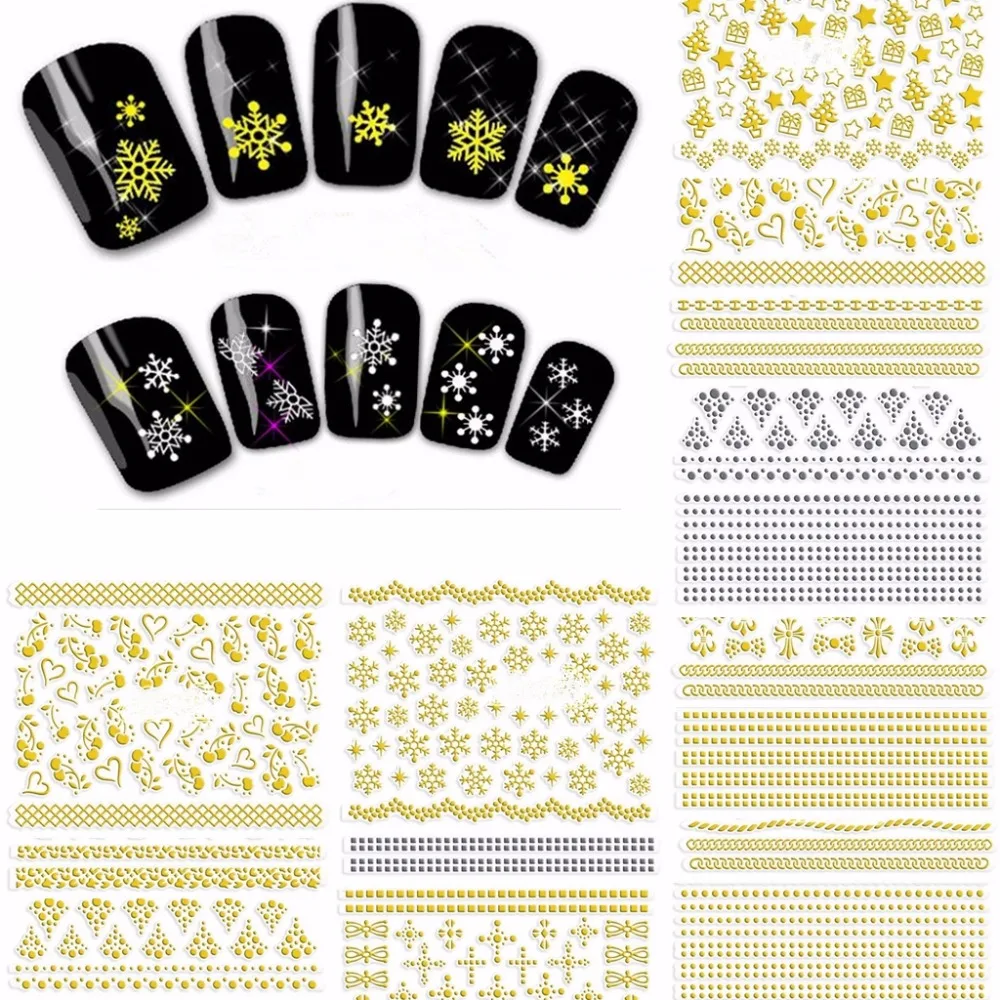 12 sheets gold silver black white mixed desing Nail Art Decals tips
