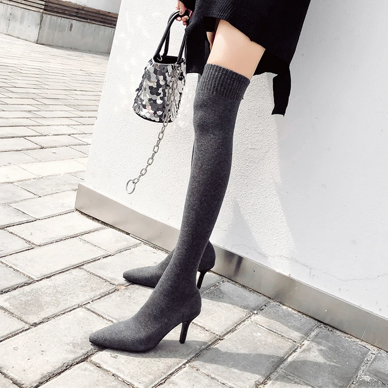 2018 New Pointed High-Heeled and Flat Long Knees Women's Socks Shoes Woman Women's Boots Zapatos De Mujer M8D184 (2)