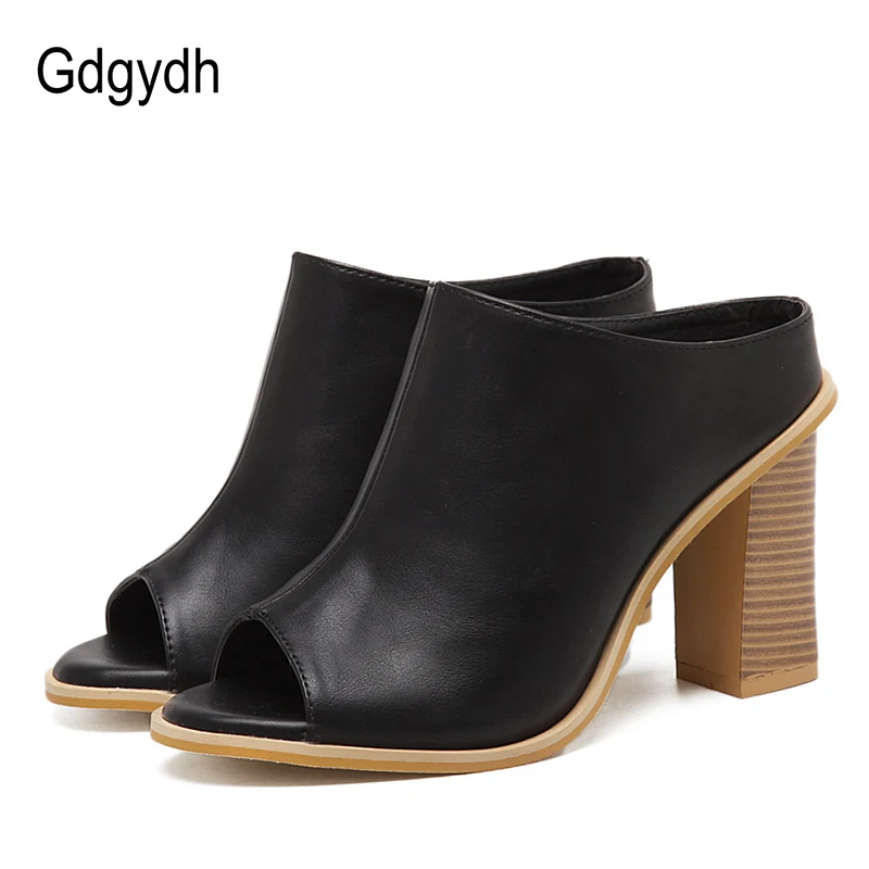 

Gdgydh Shallow Slip On Women Pumps Open Toe High Heels Black Soft Leather Ladies Shoes Fashion Party Casual Female Mules Shoes