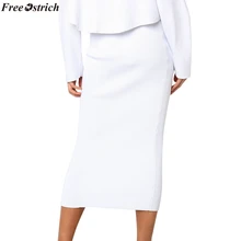 Свободная трикотажная Осенняя облегающая длинная юбка из страуса, сексуальные черные белые облегающие Женские Элегантные вечерние юбки-карандаш с высокой талией