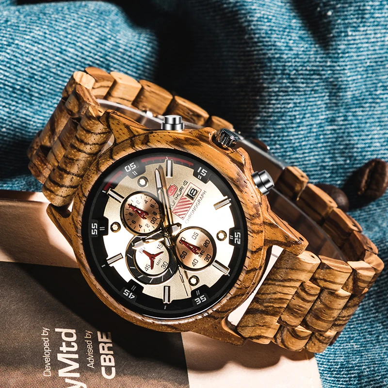Skup Moda drewniane mężczyźni oglądać naturalne Zebra drewna zegarek z datą i wiele stref czasowych reloj hombre męska prezent zegarki W K01