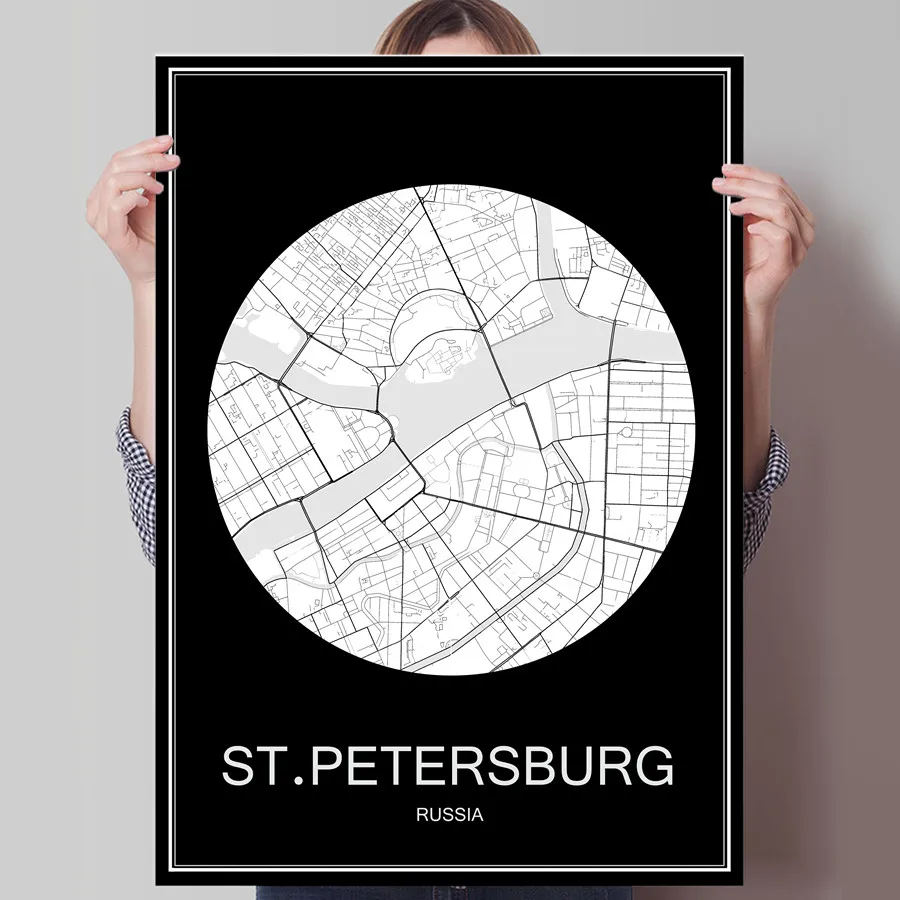 

Black White City Map of ST.PETERSBURG Russia Print Poster Print on Paper or Canvas Wall Sticker Bar Cafe Living Room Home Decor