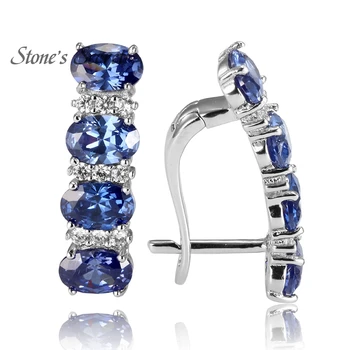

925 Sterling Silver Tanzanite Earrings for Women Blue Stone Fine Jewelry for Wedding