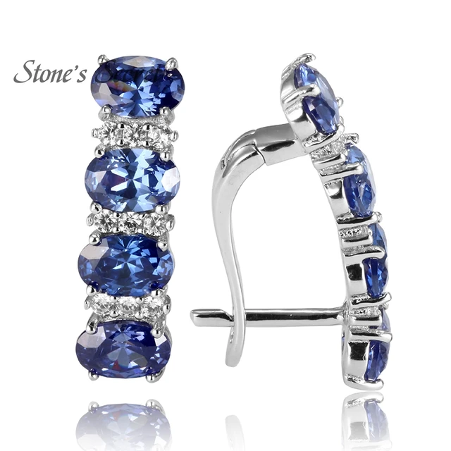 925 Sterling Silver Tanzanite Earrings For Women Blue Stone Fine 925 Sterling Silver Tanzanite Earrings For Women Blue Stone Fine Jewelry Wedding