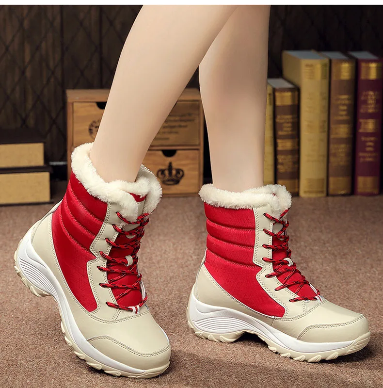 Botas de nieve impermeables para Mujer, botines con plataforma para  mantener el calor, tacón grueso de piel, invierno, 2019 - AliExpress Calzado